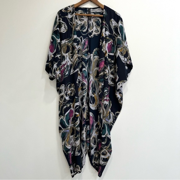 Melissa McCarthy Seven7 Open Front Abstract Floral Kimono Navy Blue plus size 2X - Picture 1 of 7